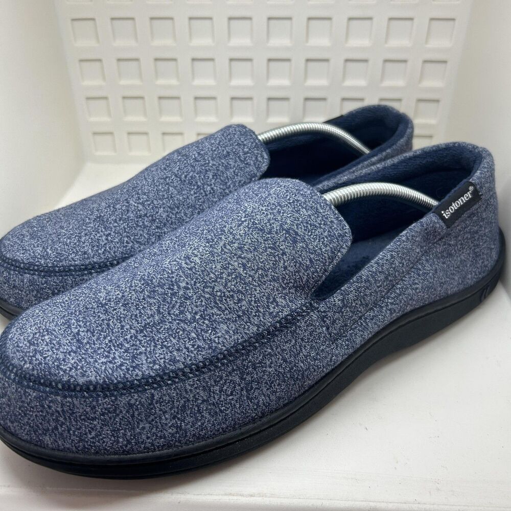Isotoner Shoes Mens XXL 13-14 Blue Slippers Slip Ons‎ Indoor Moccasin Comfort